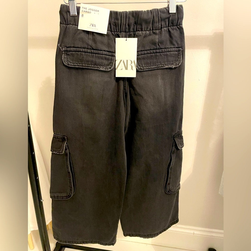NWT Girls Zara cargo Joggers black denim S 8